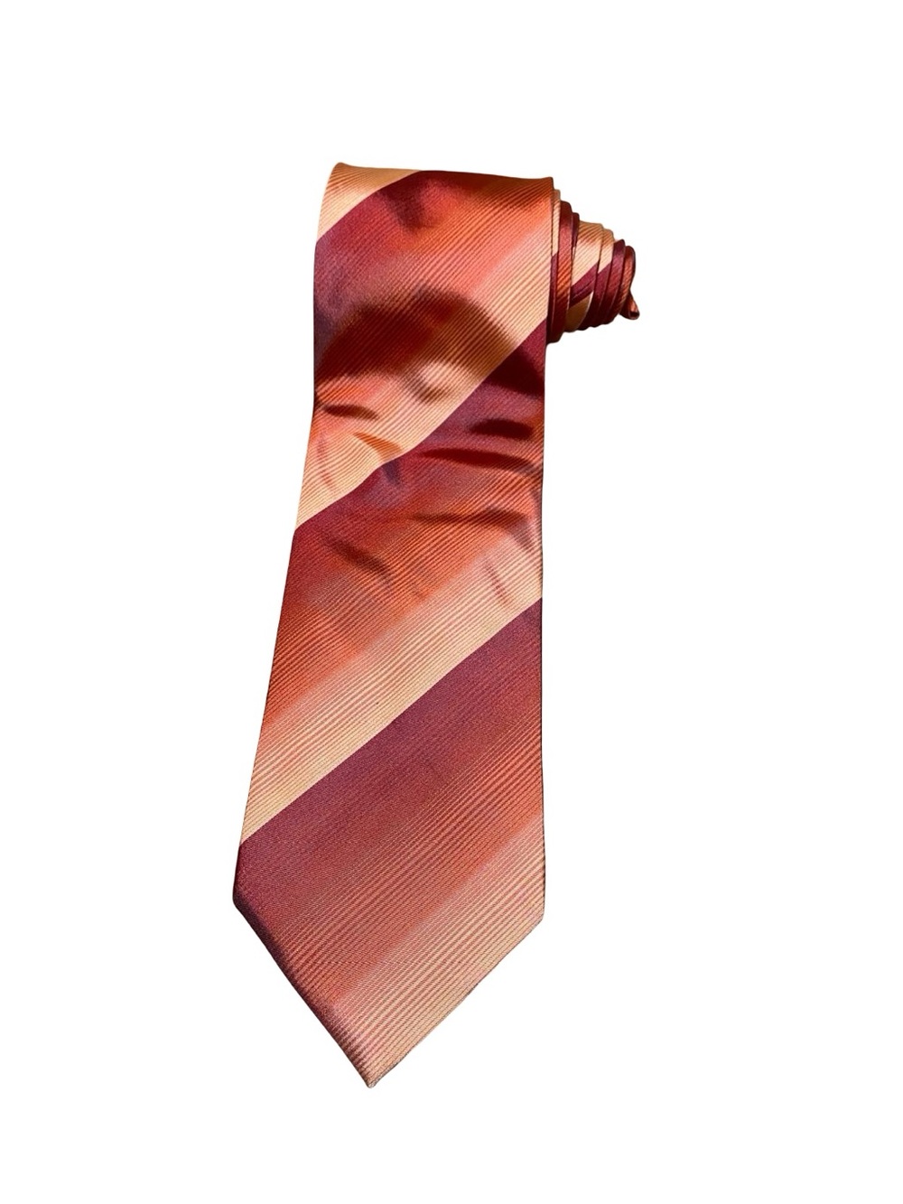 Cacharel Silk Tie Diagonal Striped Burgundy Rust Orange Peach Designer Necktie